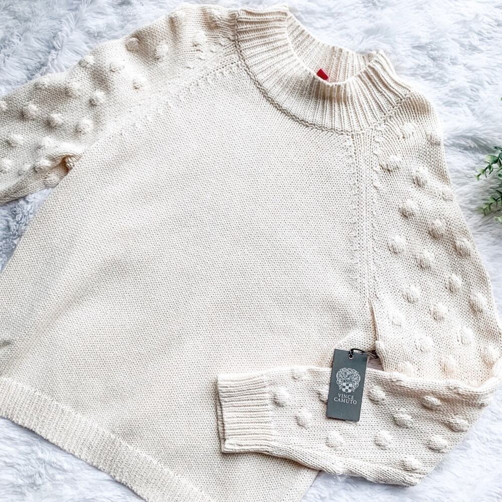 Vince Camuto | NWT Size Large Cream Sweater with Pom Pom Sleeves
